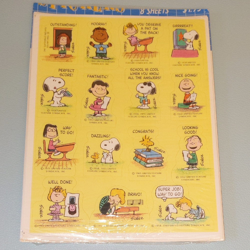 Vintage Snoopy Stickers Rewards Positive Reinforcement Hallmark Peanuts 4 Sheets